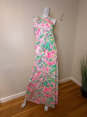 Lilly Pulitzer Margot Maxi Dress Croc My World Pink/Green XS Pima Cotton NWT